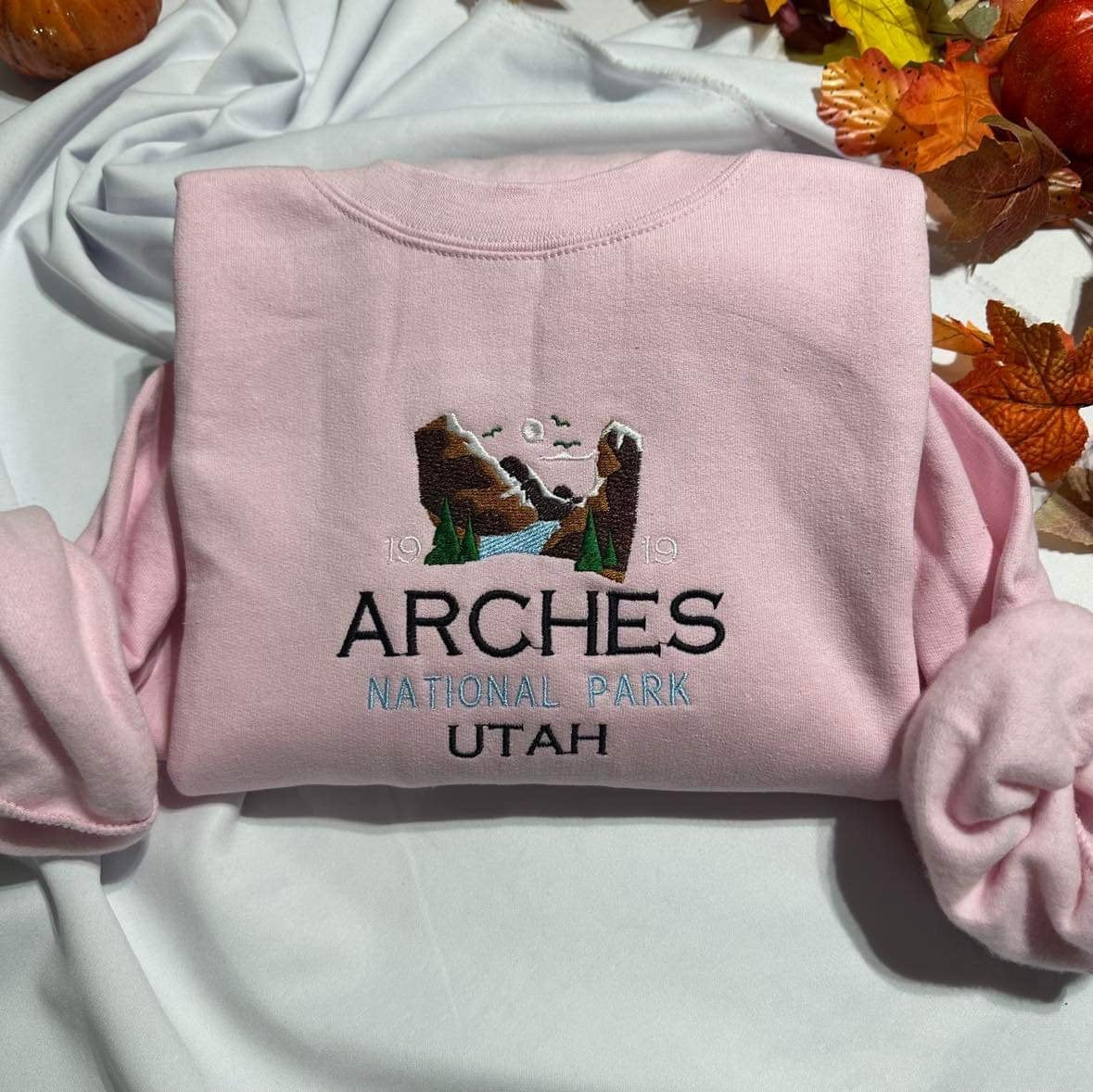 Arches National Park Embroidered Sweatshirt: Utah Mountain Crewneck